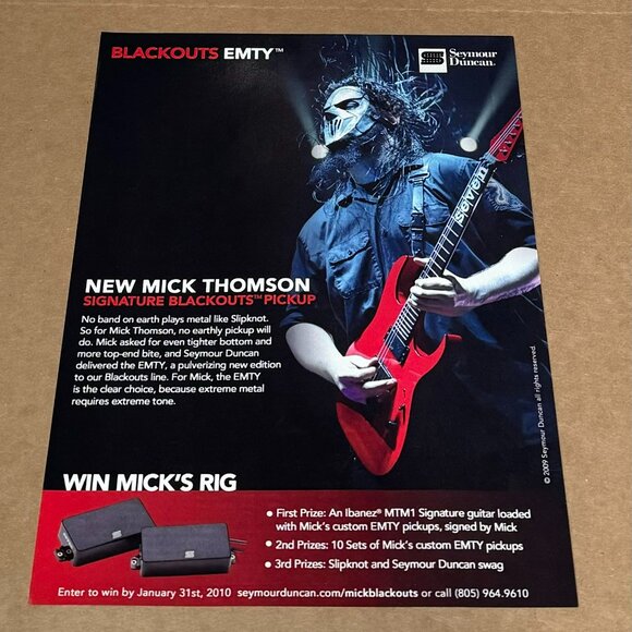 Mick Thomson - Seven of Slipknot - SEYMOUR DUNCAN PICKUPS - 2010 Print Ad - Picture 1 of 1